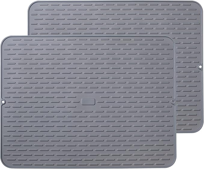 To encounter Silicone Dish Drying Mat - Extral Large 20" x 16" - Set of 2 Flexible Rubber Drying Mat, Heat Resistant Silicone Trivet, Countertop Mat, Dish Draining Mat, Sink Mat by Toencounter