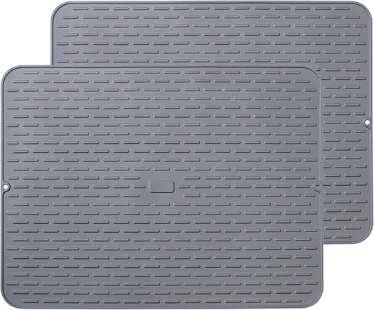 To encounter Silicone Dish Drying Mat - Extral Large 20" x 16" - Set of 2 Flexible Rubber Drying Mat, Heat Resistant Silicone Trivet, Countertop Mat, Dish Draining Mat, Sink Mat by Toencounter