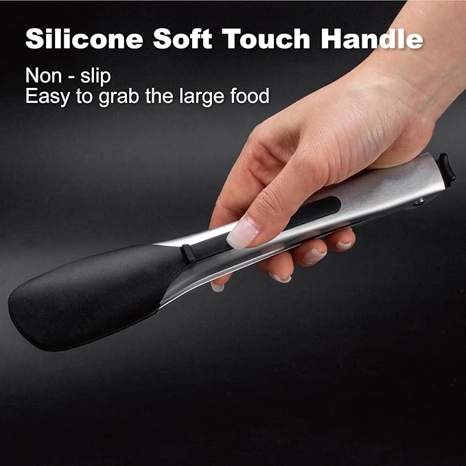 600ºF Heat Resistant Kitchen Tongs, 11.57 inch Tongs for Cooking with Silicone Tips, Non Scratch, Locking Tong for BBQ Grilling Air Fryer Food Salads, Set of 2