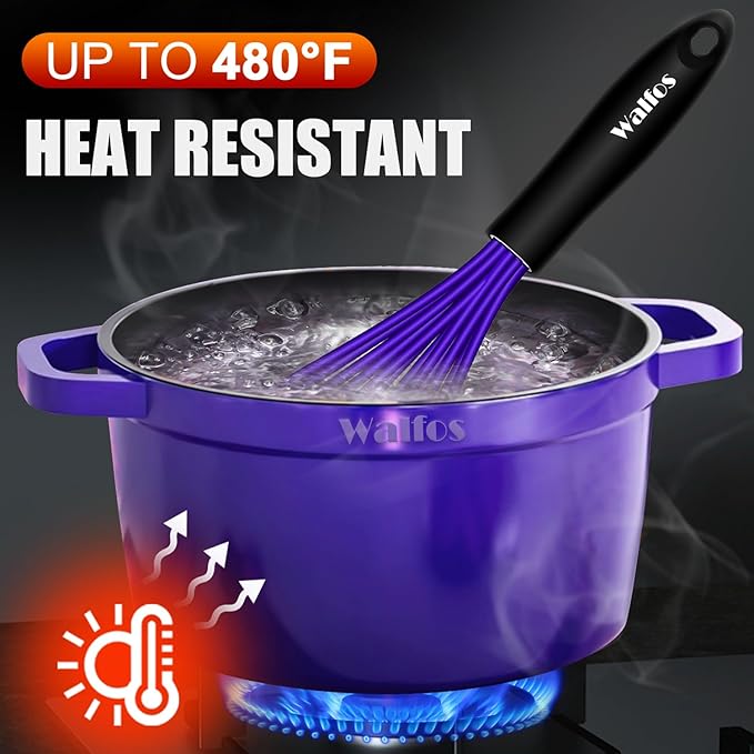 Walfos Whisk,7+9+11in Silicone Whisks for Cooking Non Scatch,Kitchen Whisk,BPA Free and Heat Resistant 480°F,Wisk Perfect for Frothing,Blending,Beating.Dishwasher Safe 3pcs Dark Purple - Image 5