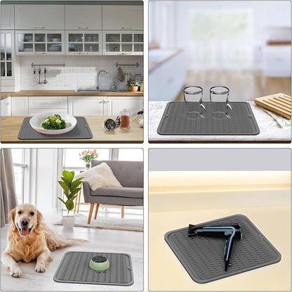 ZLR 2 Pcs Large Silicone Dish Drying Mat (16" x 18") - XL Heavy Duty Drainboard Mat for Pots, Pans & Family Loads - Heat Resistant Trivet & Counter Protector, Easy Clean (Dark Gray) - Image 9