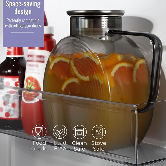 Glass Pitcher With Lid, 2.3 Liter 78 oz Glass Water Pitchers, 0.6 Gallon glass Pitcher With handle and Lids for Fridge, Carafe Jug Jar For Hot/Cold Water Tea Iced Juice Coffee Milk Beverage - Image 2