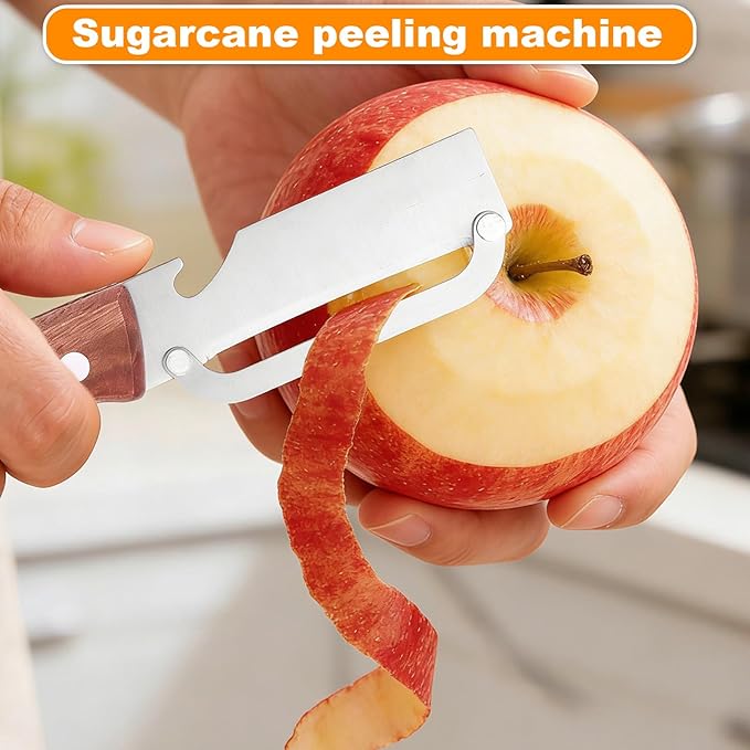 Multi-Functional Vegetable Peeler with Wooden Handle, Stainless Steel Thick & Thin Skin Fruit Peeler with Bottle Opener, Not for Left-Handed Users, Practical Kitchen Tool for Apple Potato - Image 5