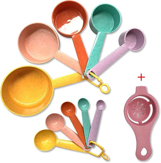 Plastic Measuring Cups and Spoons Set - 10 Pcs Colorful Kitchen Measuring Tool, Engraved Metric/US Markings Stackable Silicone Measure Cup for Liquid & Dry Measuring, Cooking & Baking, Random Color by YUZI