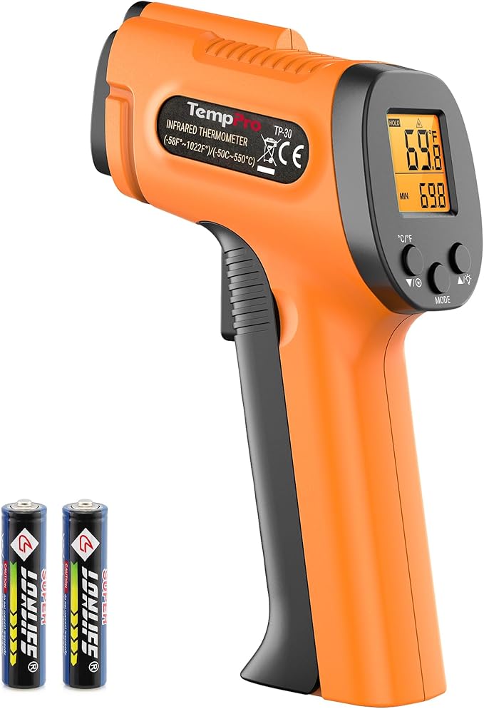 TempPro TP30 Infrared Thermometer Gun, Laser Thermometer for Cooking, Pizza Oven, Griddle, Engine, HVAC, Temperature Gun with Adjustable Emissivity & Max Measure -58°F ~1022°F (Previously ThermoPro) by TempPro