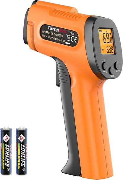 TempPro TP30 Infrared Thermometer Gun, Laser Thermometer for Cooking, Pizza Oven, Griddle, Engine, HVAC, Temperature Gun with Adjustable Emissivity & Max Measure -58°F ~1022°F (Previously ThermoPro) by TempPro