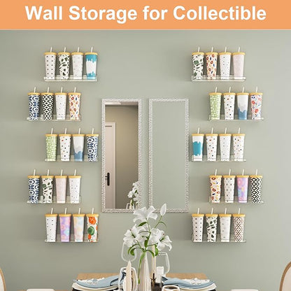 upsimples 14 Pack Acrylic Shelves Wall Organizer and Storage, 15" Display Shelf for Figure, Toy Cars, Perfume, Kids Bookshelf for Bedroom, Nursery, Craft Room, Clear - Image 7