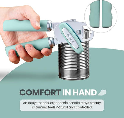 Zulay Kitchen Heavy Duty Stainless Steel Can Opener Manual with Bottle Opener - Rust Proof Manual Can Opener With Turn Knob & Comfy Soft Grip Handles - Mint - Image 5
