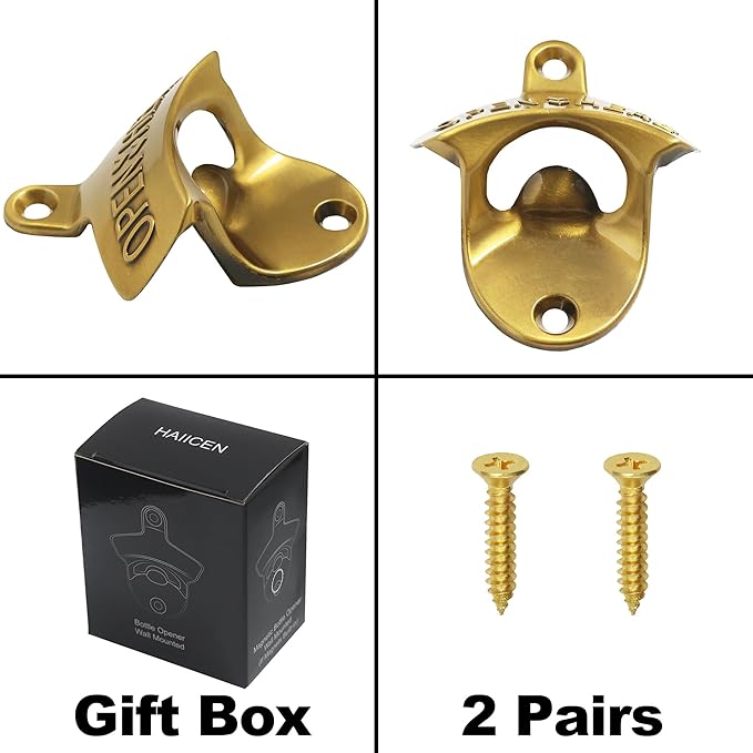 Aintque Gold Bottle Opener Wall Mounted Stainless, Mountable Beer Cap Opener Outdoor for Bar KTV DIY (Pack of 2) - Image 4