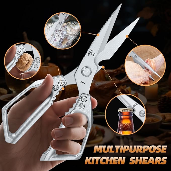 Kitchen Scissors Set - Heavy Duty Japanese Style, Dishwasher Safe, All Purpose Meat Cutting Shears, Sharp Food Scissors for Chicken Bones, Turkey, Fish & Vegetables - Image 3