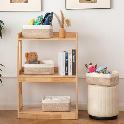 OIAHOMY 4 Pack Storage Baskets for Organizing, Small Bins for Shelves, Cute Decorative Storage Bins, Organizer Baskets for Gifts Empty, 13.8''Lx9.8''Wx5.5''H, Brown/White