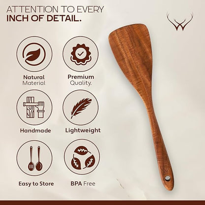 16 Pcs Teak Wooden Cooking Utensils Set – Premium Teak Wooden Utensil Set with Holder, Wooden Spoons for Cooking, Spatulas & Ladle – Durable Kitchen Utensils for Everyday Use - Cooking Utensils Set - Image 7