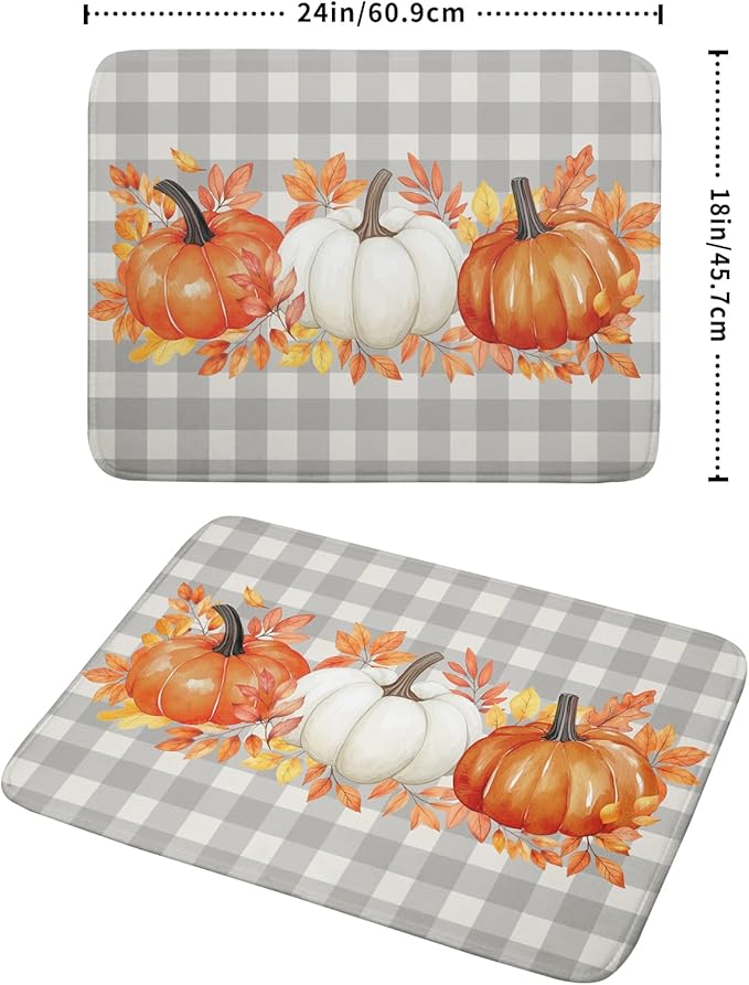 Fall Dish Drying Mat for Kitchen Counter Autumn Orange White Pumpkins Festival Microfiber Absorbent Dish Draining Reusable Washable Foldable Extra Large 18"x24" - Image 2
