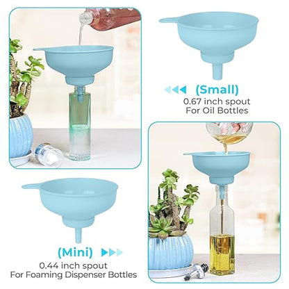 Wide Mouth Kitchen Funnel, Food Grade Plastic Cooking Canning Funnel with 4 Sizes Spouts for Filling Wide and Regular Mason Jars, Spray Dropper Oil Bottle Jug Spices Shampoo Sauce