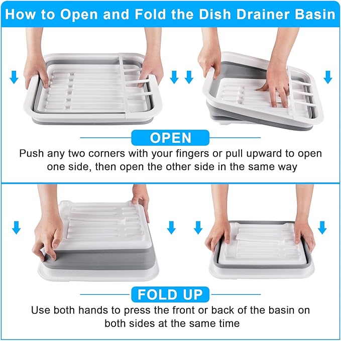 Collapsible Dish Drying Rack with Drain Plug Tube, Portable Dish Drainers for Kitchen Counter, Folding Dish Rack Over Sink Drying Dinnerware,Kitchen Sink Organizer Travel Trailer RV Camping Essentials - Image 7