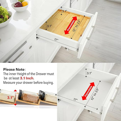 Bamboo Spice Drawer Organizer, (Need 3.1” Deep Drawer) Expandable 4 Tier Spice Rack for Cabinet (From 12" to 23" Wide), Seasoning Storage Insert, Spice Organizer for Drawer,Jars Not Included - Image 4