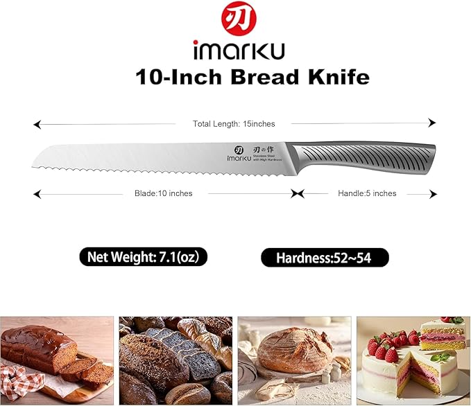 imarku Bread Knife 10 Inch: Japanese High Carbon Stainless Steel Professional Grade Serrated Bread Knife, Razor Sharp Edge Cake Knife for Homemade Bread/Bagels/Cake - Image 6