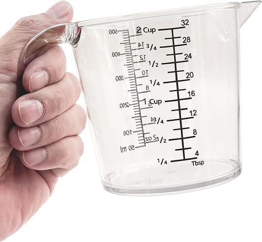 2 Cup (500ml) Measuring Cup, Laser-Etched oz/cup/mL/Tbsp, Plastic Measuring Cup with Handle for Cooking, Mixing & Kitchen Use