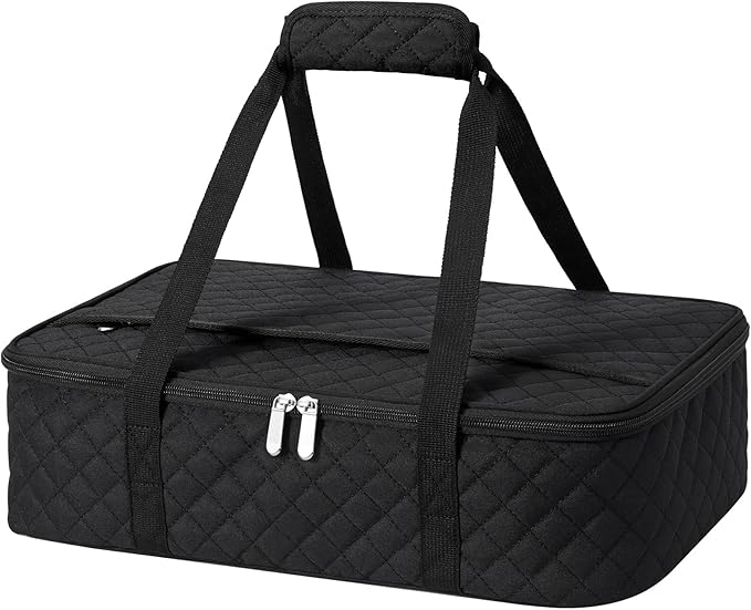 Insulated Casserole Carrier Portable Food Tote for Hot or Cold – Fits 9"x13" Baking Dish, Lasagna Holder for Parties, Picnic, Travel, Beach - Black