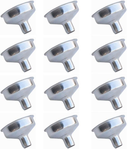 12 Pcs Stainless Steel Mini Funnels 1.25 Inch for Miniature Bottles, Essential Oil Bottles, Amber Bottles, Flasks, DIY Lipbalms, Cooking Spices Liquids, Homemade Make-Up Fillers (12 Pack) by Yansanido