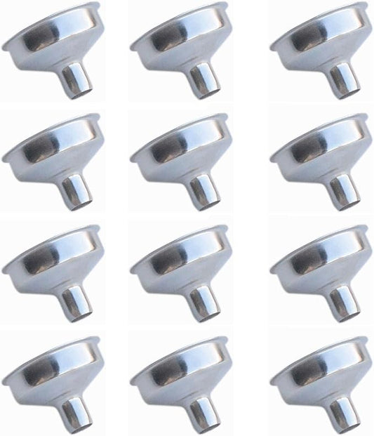12 Pcs Stainless Steel Mini Funnels 1.25 Inch for Miniature Bottles, Essential Oil Bottles, Amber Bottles, Flasks, DIY Lipbalms, Cooking Spices Liquids, Homemade Make-Up Fillers (12 Pack) by Yansanido