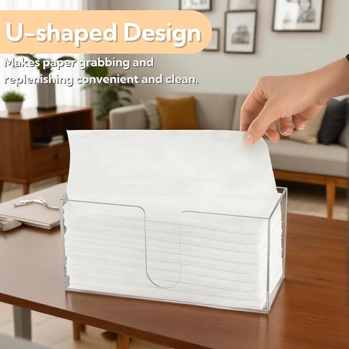 ZAVOOS 2 Pack Acrylic Paper Towel Holder, Folded Countertop Z-fold C-fold Trifold Napkin Dispenser, Clear Hand Towel Storage Holder Tray for Bathroom, Kitchen, Restaurant - Image 3
