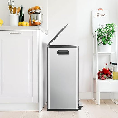 2×8 Gallon Kitchen Trash Can with Lid - Large Stainless Steel Garbage Can with Soft-Close Foot Pedal and Removable & Compartment PlasticInner Bucke, Trash Bin for Home, Bedroom, Office - Image 7