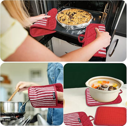 Alselo Silicone Pot Holders Set of 3 Heat Resistant & Non Slip Potholders, Professional Oven Hot Pads with Pockets Mitts for Kitchen Cooking Baking Barbecue (3, Red) - Image 5