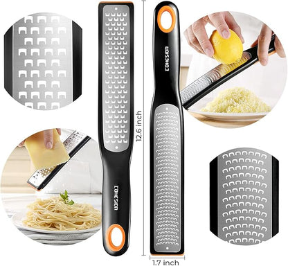 Cohesion Etched Zester & Grater Set of 2 - Kitchen Zester Tool for Lemon, Cheese, Garlic, Ginger, Nutmeg, Chocolate, Fruits, Vegetables - Sharp Premium Stainless Steel Blade with Protective Cover - Image 2