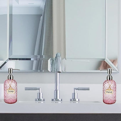 16 oz Soap Dispenser with 304 Rustproof Stainless Steel Pump, Kitchen, Bathroom Refillable Glass Liquid Soap Dispenser for Hand Soap, Soap, Lotion. (Pink-2pack) - Image 2