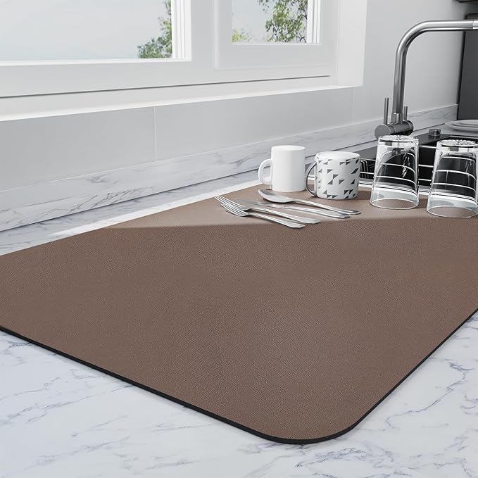 Ecotrim - Dish Drying Mat for Kitchen Counter | Coffee Bar Mat for Countertops | Heat Resistant Drainer Mat with Non-slip Rubber Backed | Hide Stain Kitchen Absorbent Draining Mat | Brown 16"x20" by Unknown