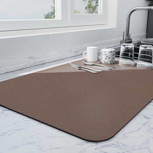 Ecotrim - Dish Drying Mat for Kitchen Counter | Coffee Bar Mat for Countertops | Heat Resistant Drainer Mat with Non-slip Rubber Backed | Hide Stain Kitchen Absorbent Draining Mat | Brown 18"x32" by Unknown
