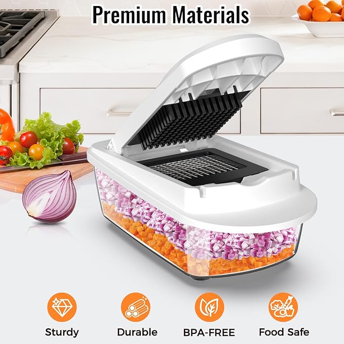 12 Blade All-in-1 Vegetable Chopper Mandoline Slicer with Container, Spiralizer with Containers, Food Chopper, Onion Chopper, Veggie Cutter for Salad, Kitchen Gadgets Accessories Essentials, White - Image 3