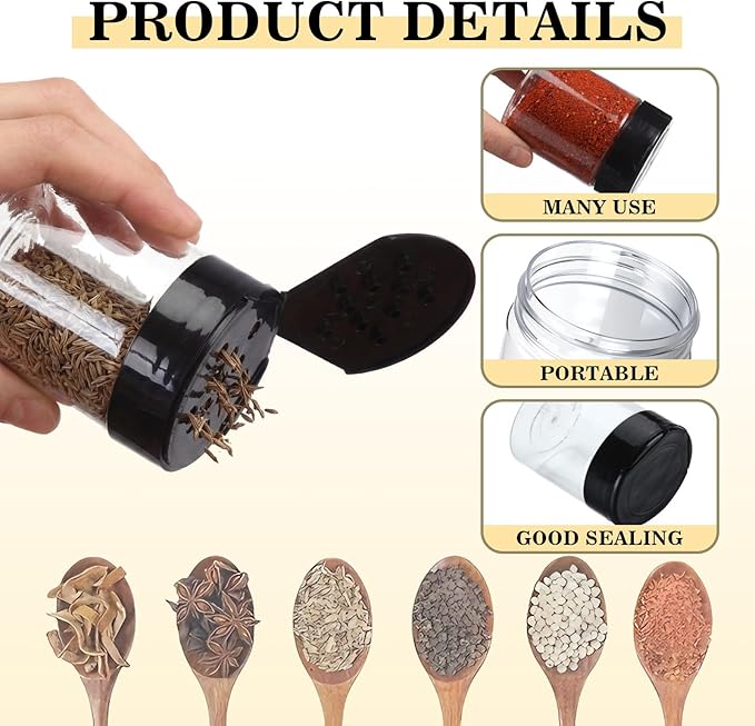 Blushtier 24 Pack 1 oz Plastic Spice Jars with Shaker Lids Clear Seasoning Containers Bottles Round Mini Spice Shakers for Kitchen Storing Herbs Seasoning Powders