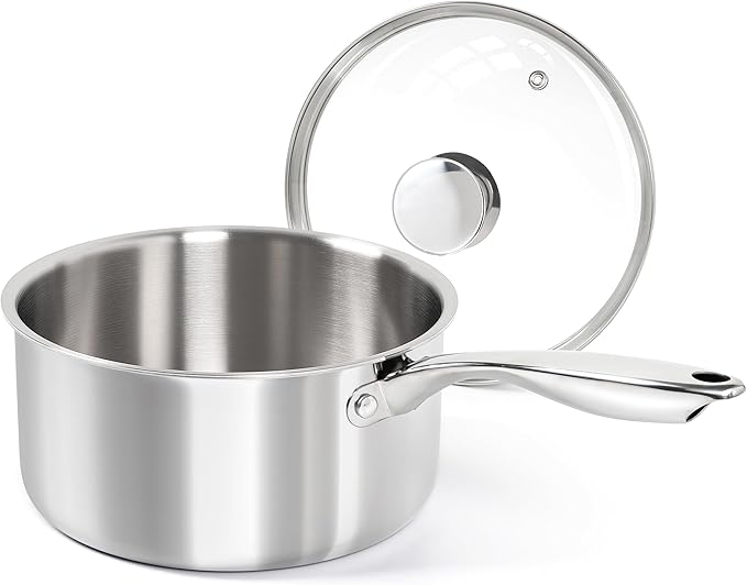 MICHELANGELO 3 Qt Saucepan with Lid, 3-ply Stainless Steel Sauce Pan, No Coating, Even Heating, for All Cooktops & Induction Compatible - Silver by Michelangelo