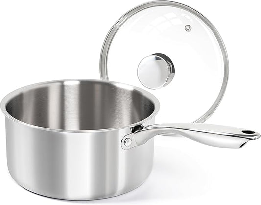 MICHELANGELO 3 Qt Saucepan with Lid, 3-ply Stainless Steel Sauce Pan, No Coating, Even Heating, for All Cooktops & Induction Compatible - Silver by Michelangelo