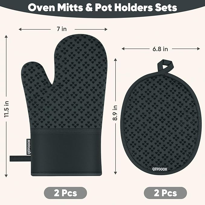Oven Mitts and Pot Holders 4 Sets, Heat Resistant 500 ℉ Oven Mitt and Pot Holder,Oven Glove&Potholders with Non-Slip Silicone Surface,Kitchen Essentials for Cooking/Baking/BBQ-Deep Green - Image 2