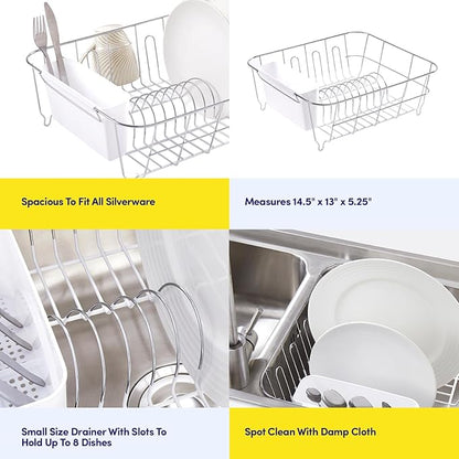 Sweet Home Collection Metal 2 Piece Dish Drying Rack Set Drainer with Utensil Holder Simple Easy to Use Fits in Most Sinks, 14.5" x 13" x 5.25", White - Image 6