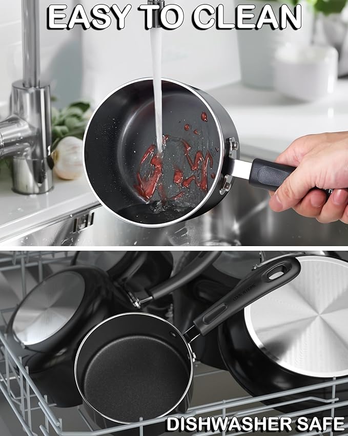Cook N Home Nonstick Sauce Pan with Glass Lid, 1-Quart Saucepan Non Stick Small Cooking Milk Aluminum Pot, Black - Image 6