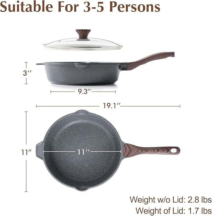 SENSARTE Nonstick Deep Frying Pan Skillet, 11-inch Saute Pan with Lid, Stay-cool Handle, Chef Pan Healthy Stone Cookware Cooking Pan, Induction Compatible - Image 4