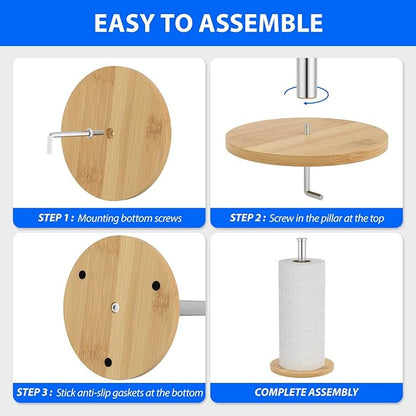 Wooden Paper Towel Holder Countertop, Sliver, Non-Slip Base, Stainless Steel, FreeStanding, Easy Install, Durable, Ideal for Home,RV,Bathroom,Farmhouse Essentials Decor Accessories