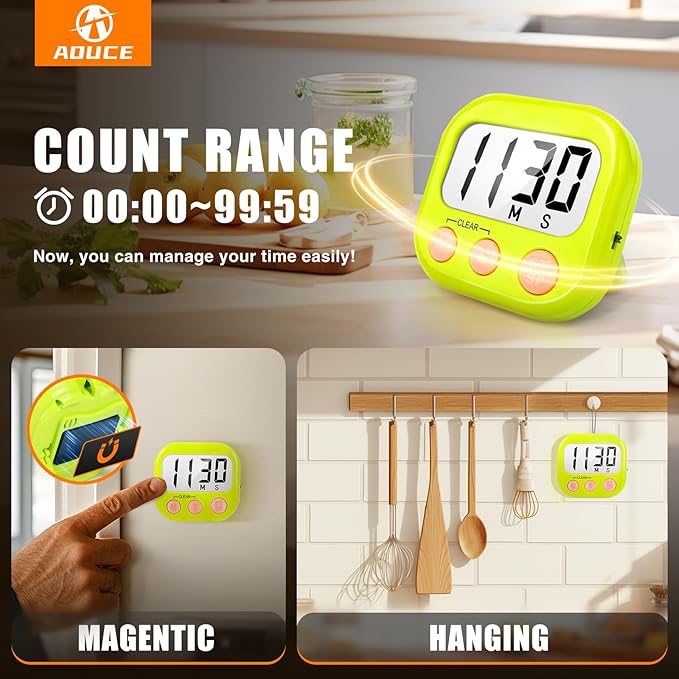 6 Pack Digital Kitchen Timers for Cooking Magnetic Timer for Cooking Loud Alarm Green - Image 4