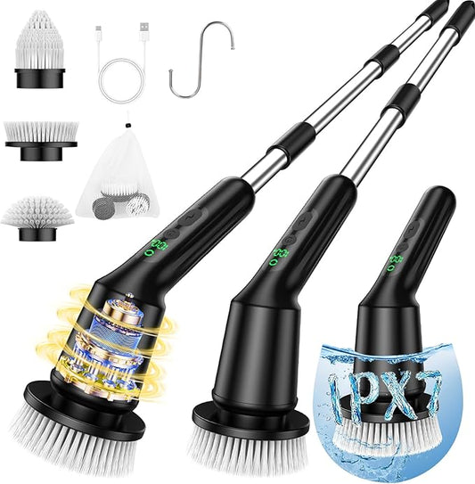 Electric Spin Scrubber for Cleaning Bathroom, Shower Scrubber Rotary Floor Brushes with IPX7 Waterproof & 2 Speed, 3 Brush Heads, Bathroom Cleaning Supplies for Toilet Shower Tub Sooty