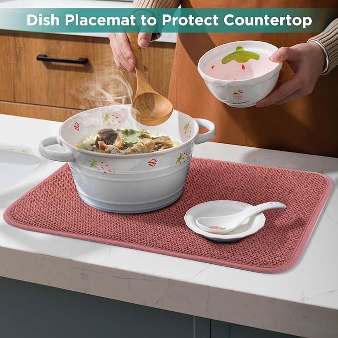GeeRic Microfiber Dish Drying Mat, Super Absorbent Kitchen Dish Drying Pad, Reversible for Countertop, 15*20 inch Red - Image 7