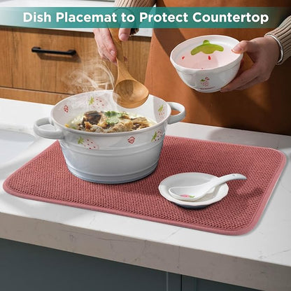 GeeRic Microfiber Dish Drying Mat, Super Absorbent Kitchen Dish Drying Pad, Reversible for Countertop, 15*20 inch Red - Image 7