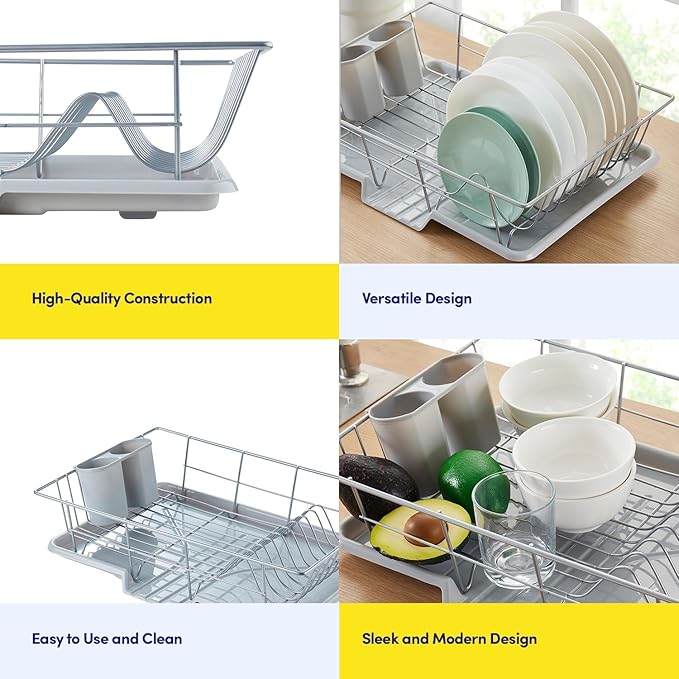 Space-Saving 3-Piece Dish Drainer Rack Set with Cutlery Holder - Maximize Kitchen Countertop Space, Silver - Image 6