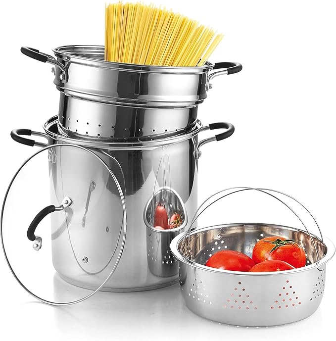Cook N Home 4-Piece Stainless Steel Pasta Cooker Steamer Multipots, 12 Quart, Silver by CookNHome
