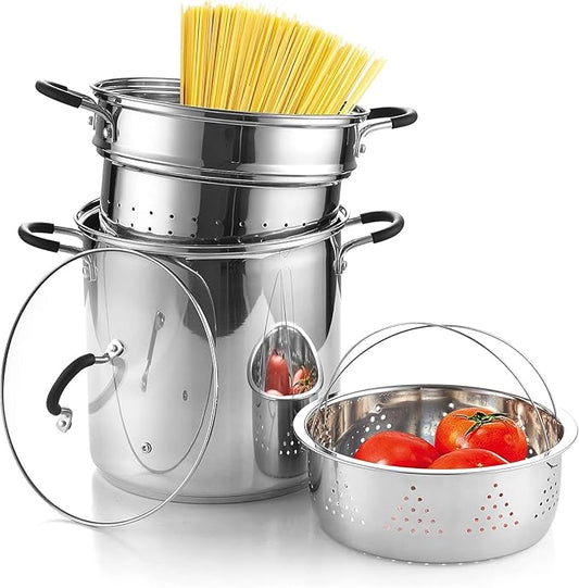 Cook N Home 4-Piece Stainless Steel Pasta Cooker Steamer Multipots, 12 Quart, Silver by CookNHome