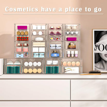 ARSTPEOE 30 Drawers, Acrylic Desk Makeup Organizer, Plastic Drawers Organizer, Stackable Storage Solution for Makeup, Dresser, Office, Bathroom Clear Plastic Craft and Bead Storage Cabinet - Image 6