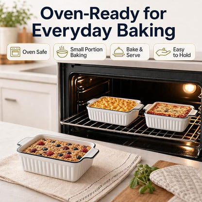 12 Oz Casserole Dish, Ceramic Baking Dishes Sets of 4, Small Casserole Dish with Handle, Porcelain Bakeware Sets, 5" Rectangular Baking Serving Dish for Casserole, Cakes, Dishwasher Oven Safe - Image 3